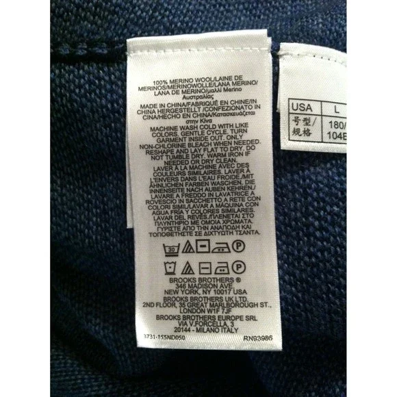 BROOKS BROTHERS MEN'S NEW BLUE 1/4 ZIP 100%MERINO WOOL SWEATER SIZE: L